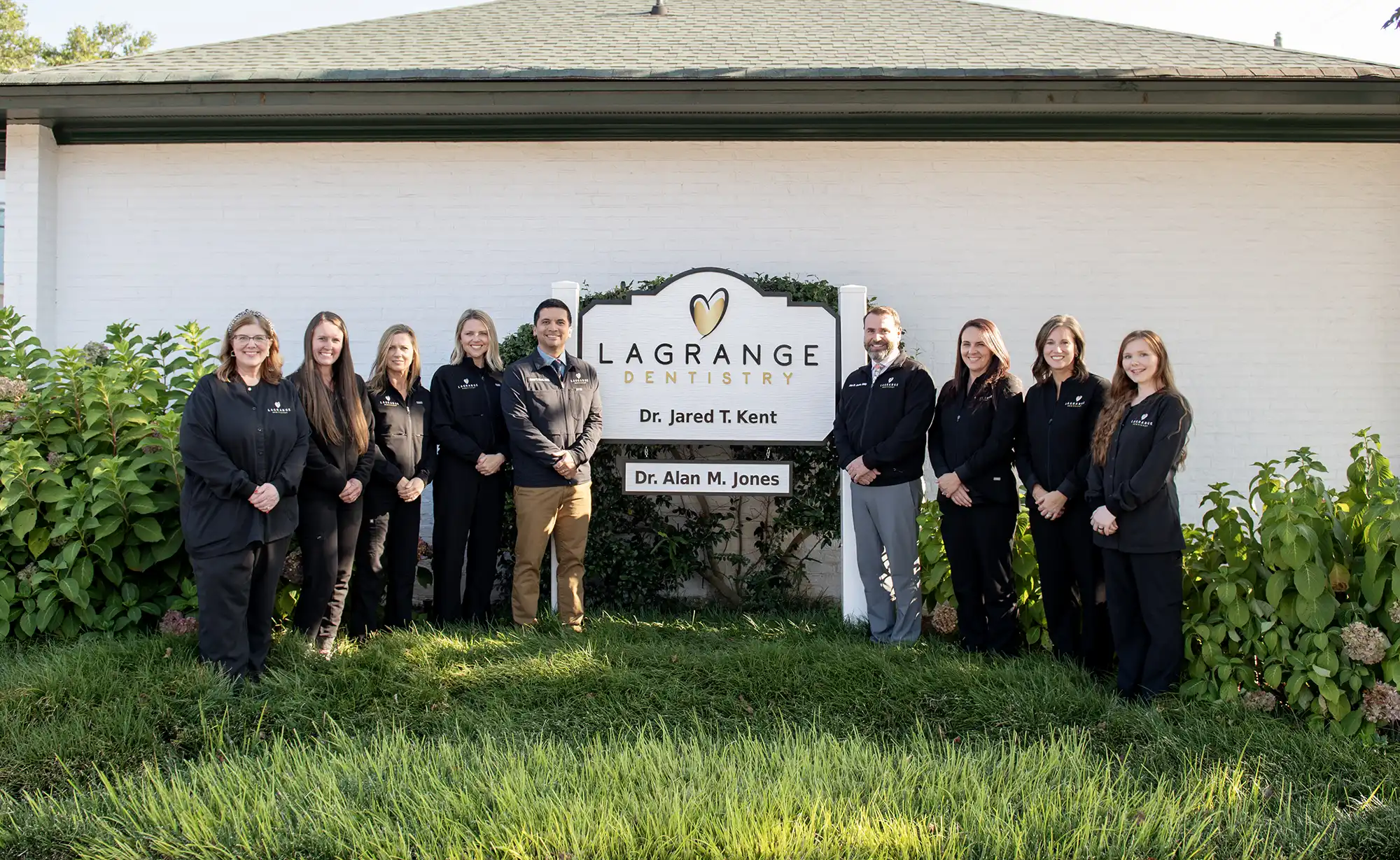 Dentist LaGrange GA Jared T. Kent and Alan M. Jones With Team In Front Of Sign NEW